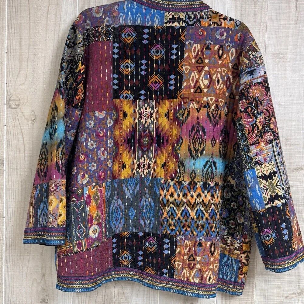John Mark Women’s Patchwork Quilted Jacket | Boho Artisan Open‎ Front Boutique L